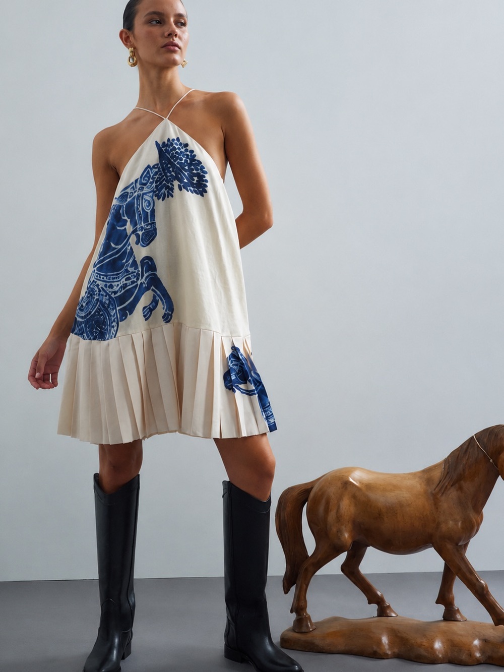 ALÉMAIS Rider Pleat Hem Mini Dress | Linen | Sz US 8 | Equestrian Coastal | NWT - Picture 2 of 11